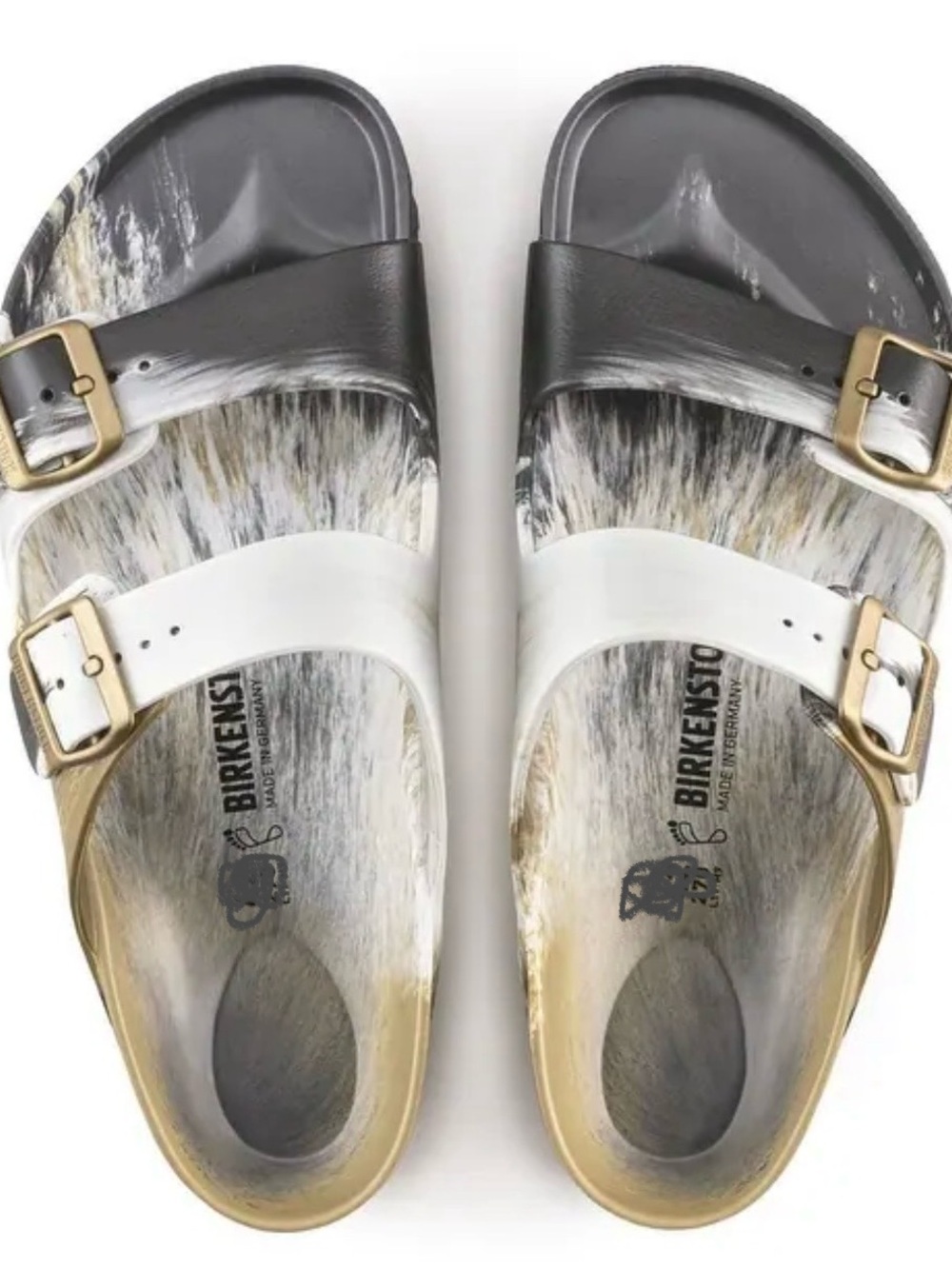 Birkenstock Arizona EVA Black, White & Gold Metallic Sandals Sz 34/2.5-3 YOUTH